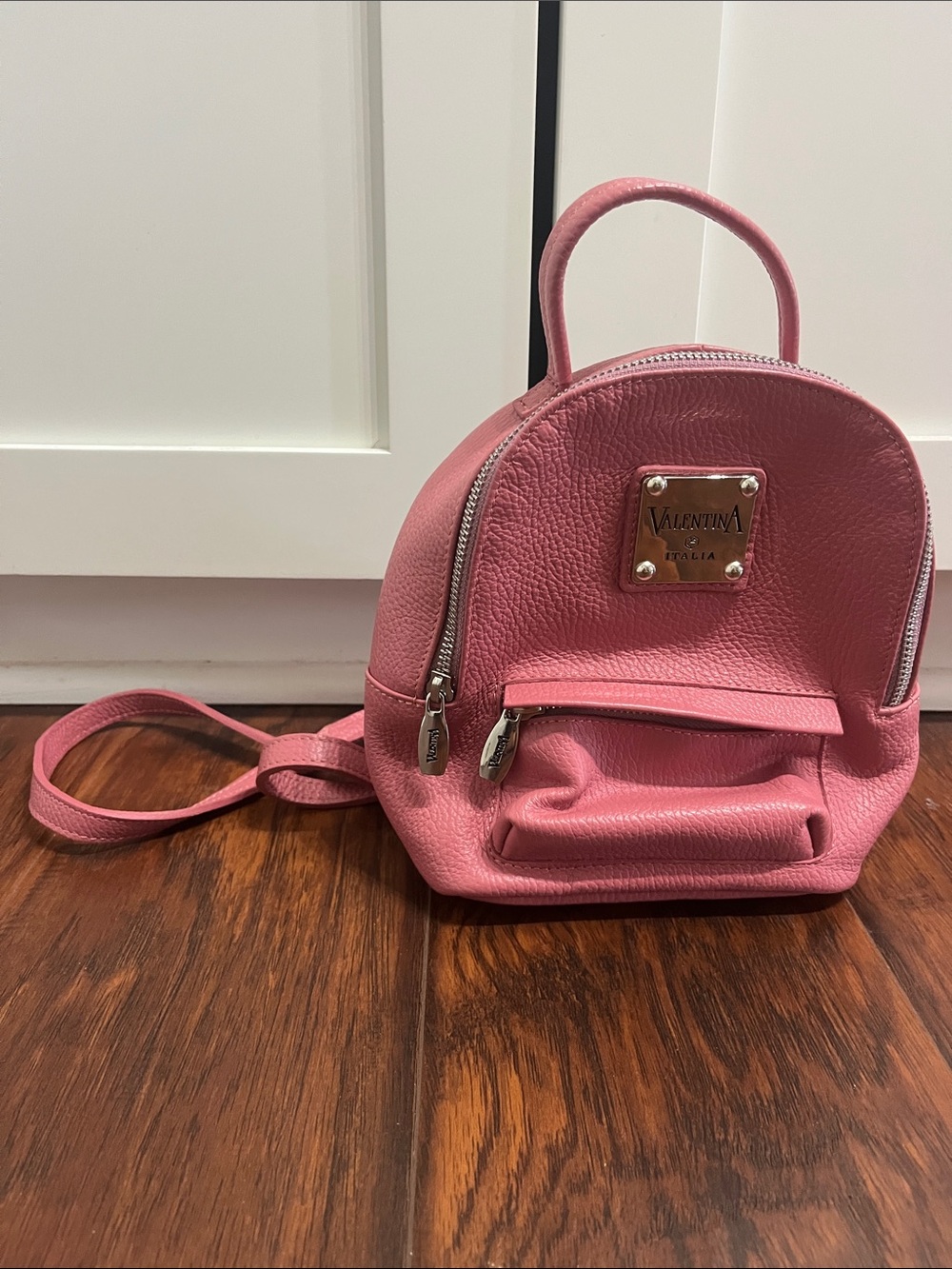 Valentina Pink Pebbled Leather Mini Backpack